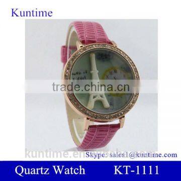 Slap gift watch with Eiffel Tower Pattern Diamante Dial Colorful Leather Band