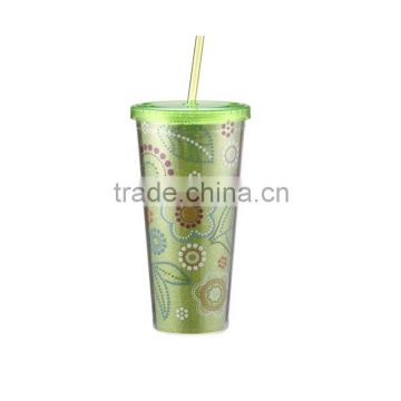 Double wall plastic straw mug with advertising paper