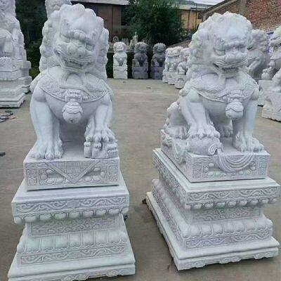 мраморные львовы скульптуры, белые мраморные скульптурные произведения, украшения для входа в компанию, каменные скульптуры слонов и килинь