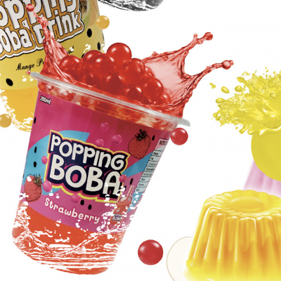 Чашка для bubble tea с фруктовыми перлами Bubble Blends, которые лопаются, наполненная настоящим фруктовым соком, bubble boba напиток