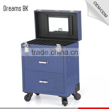 Blue Fashion Design PVC Trolley Makeup Case With Mirror photo-4