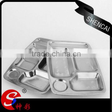 Chaozhou factory 5 grid student school lunch tray,buffet tray,stainless steel food serving tray