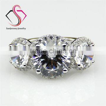 Round Cut 3-stone Halo Moissanite 3CT 9.0mm Center 14k 18k White Yellow Gold Diamond Wedding Engagement Ring