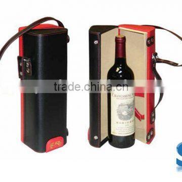 High End PU Leather Wooden Wine Bottle Gift Box W1191