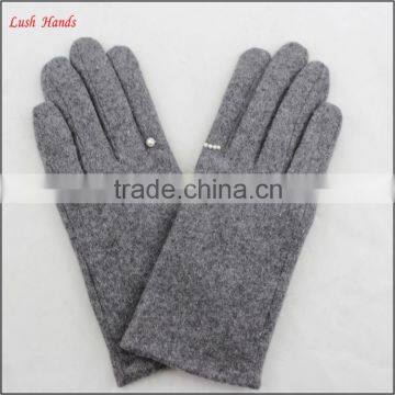 ladies cheap grey woolen gloves with finger ring