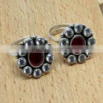 Fashion Beauty !! Red CZ_White CZ 925 Sterling Silver Toe Ring, Sterling Silver Jewelry, Gemstone Toe Rings