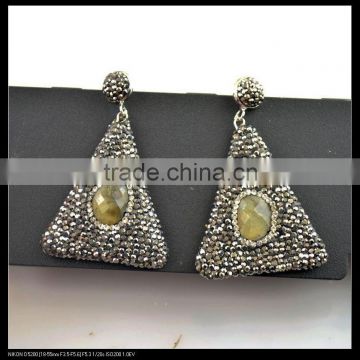 LFD-072E Wholesale Fashion New Crystal Rhinestone Paved Labradorite Triangle Dangle Earring, Charm Jewelry Druzy Earrings