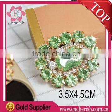 Fashion green color oval shape glue on type ornaments for ladies shoes