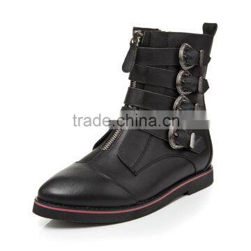 womens motocycle leather boots side buckle women flat boots high fashion booties women black boots