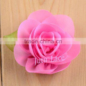 Francy Baby Kids Hair Accessories 30Colors Mini 6cm Craft Chiffon Fabric Flower With Leaf -handmade Artificial Decorative Flower photo-3