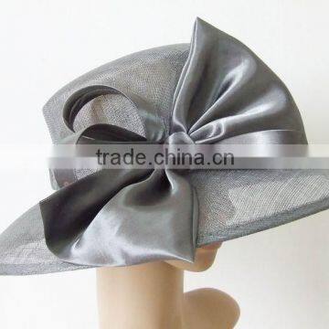 Silver woman church hat/sinamay hat trimming with satin bow