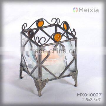 MX040027 china wholesale tiffany style stained glass candle holder for home decoration item