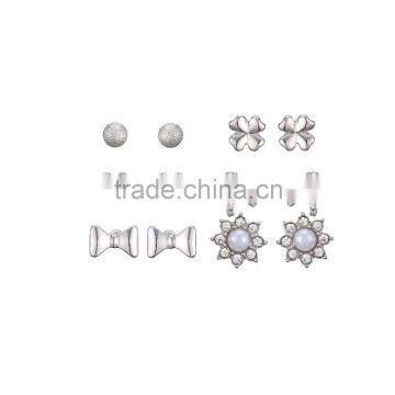 Silver Plated Matt CCB Ball Lucky Bow Vintage Engraved Heart Antique Silver Various Design Micro Earrings Set