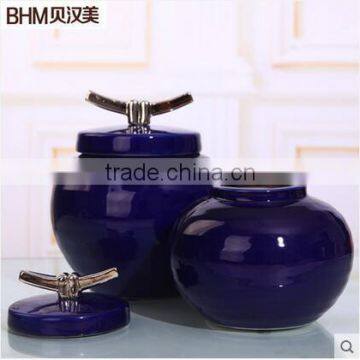 elegant blue glazed high grade without lead food storage ceramic jar with lid for home deco