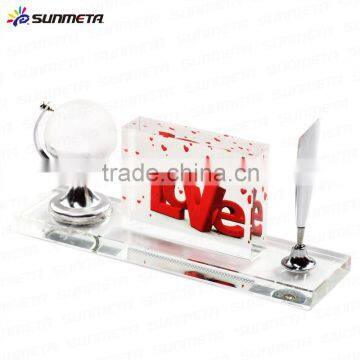 Heat transfer Crystal glass globe&pen suite birthday gift