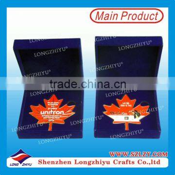 Enamel metal coins maple badge emblems in velvet box packing,souvenir commemorative personalized coin medallion maker