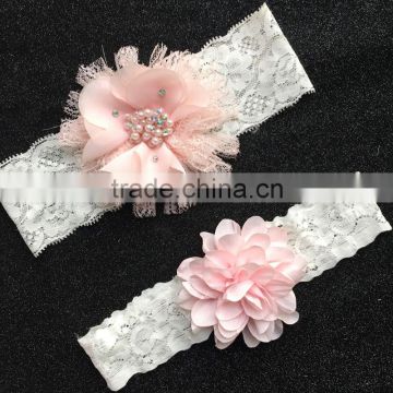 Blush Pink Fabric Flower Wedding Garter Set Lace,Bridesmaid Garter Belt