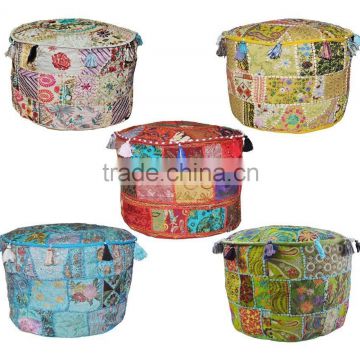 Multi Patchwork Ottoman Pouf Cover indian Beaded Ottoman Pouf Covers