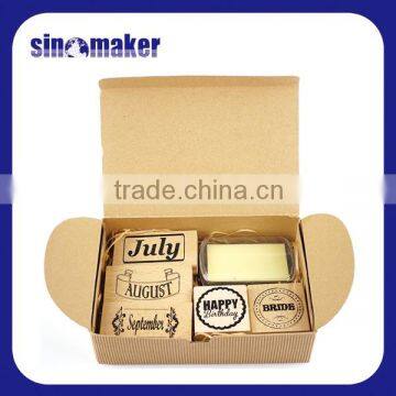 5pcs High Quality Custom DIY Rubber Wooden Stamp Set With Ink Pad photo-3