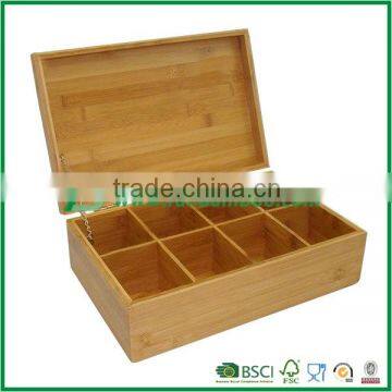 bamboo tea box with sealed lid 8 flexible slots inside