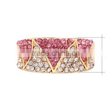 Zinc Alloy Pink White Rhinestone Full Jewelled Latest Molded Rose Gold Finger Ring photo-3
