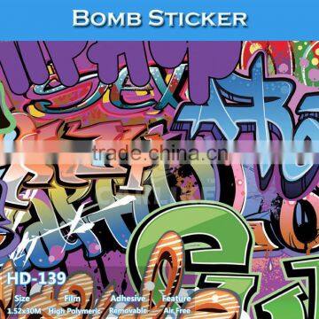 HD-139 Air Bubble Free Skull Auto Vinyl Bomb Car Sticker PVC Color Film