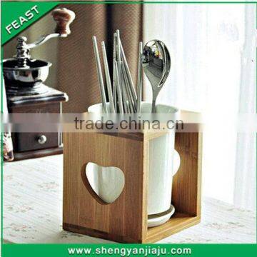 ceramic and bamboo stand for spoons and forks