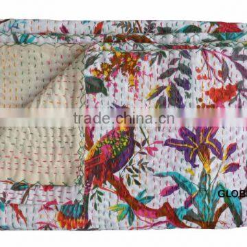 Indian Handmade Quilt Twin Kantha Bedspread Cotton Blanket Jaipur