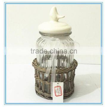 Fulaishan 2016 Hot Sale Big Willow Stand With Glass Round Storage Jar and Ceramic Lid and Ribbons