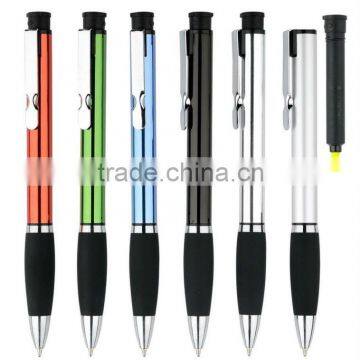 Twist aluminum metal ball pen with highlighter