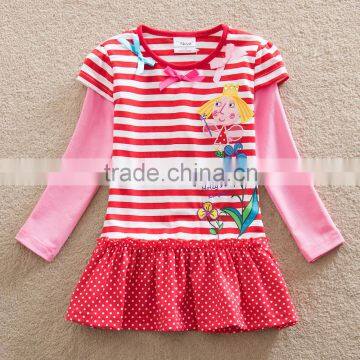 3-8y (H6610) 2 colors New Girls dresses Neat children clothes striped hot selling cartoon belly girls casual dresses long sleeve