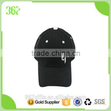 2015 Fashion Design Black Breathable 100% Cotton 6 Panels Baseball Cap