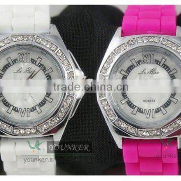 Silicone Rhinestone Sport Watch, Unisex Silicone Stainless steel Watch(Japan Movt Wateproof)