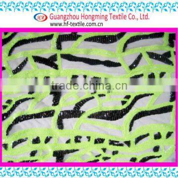 for beautiful dancewar costume fabrics green and black sequin mesh embroidery