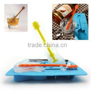 Free Sample NEW Special Cool Fashion Jazz Party With Stirrer Guitar Shaped Silicon Ice Cube Tray
