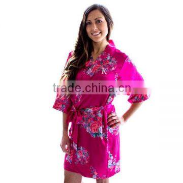 Short Floral Pattern Satin Kimono Women Bridesmaid Robes in Bulk