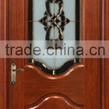 Mahogany Veneered Painted Carved Fancy Wood Door Design with Art Glass