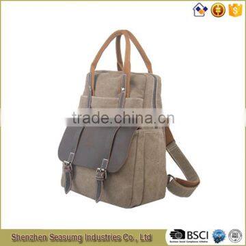 Hot Sale High Quality Canvas Backpack Bag With Real Leather Trim