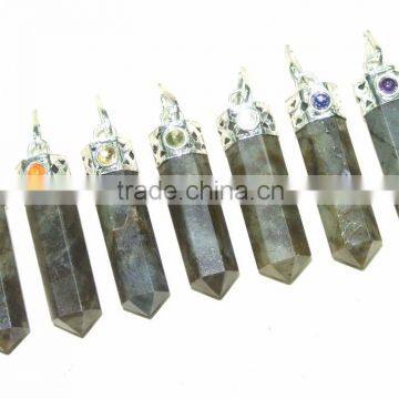 LABRADORITE 7 CHAKRA POINT PENDANT SET : CHAKRA CABACHONE PENDANT POINT SET : CHAKRA PENDANT