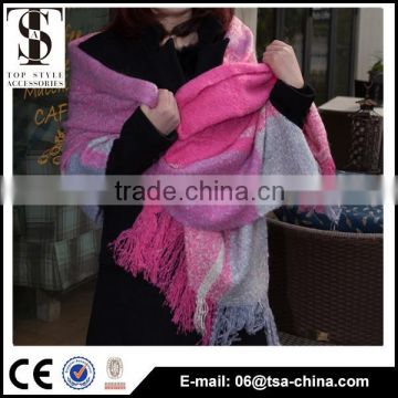 Hot selling checked acrylic loop yarn warm long autumn winter scarf