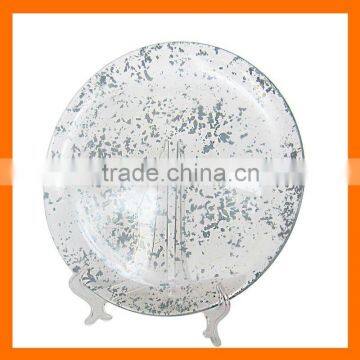 Hand blown round glass plate whole sales with silver decal