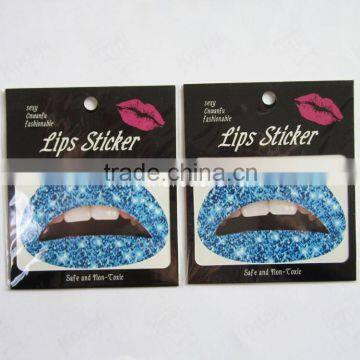 Custom fashion sexy blue lip tattoo sticker colored water transfer lip tattoos non-toxic waterproof lip tattoo paste