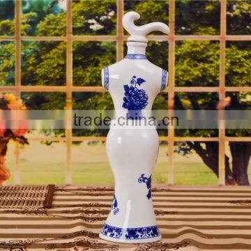 The traditional blue and white ceramic wine bottle