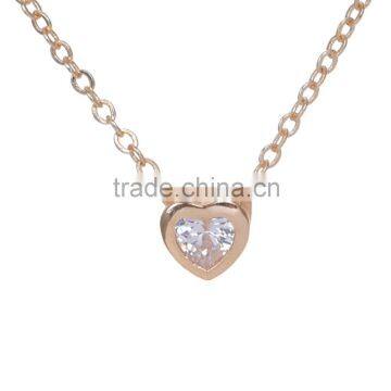 New Arrival Gold-tone Heart Charm Necklace Double Hollow Cubic Zirconic Necklace With Chain