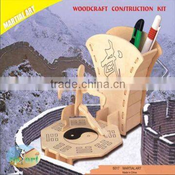 Kid 3D Wooden Puzzle Martial Art Pen-Container For Christmas Gift