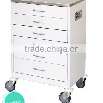 White Steel Hospital Anaesthetic Trolley with 6 Drawers