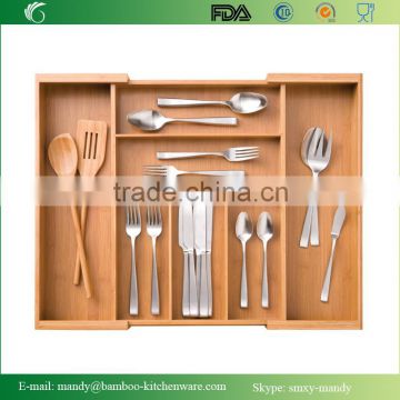 Expandable Bamboo Cutlery Tray, Kitchen Utensil Drawer Tray, Bamboo Drawer Tray