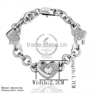 18KGP platinum plated crystal rhinestone lovers' heart women flower bangle bracelet fashion jewelry B003