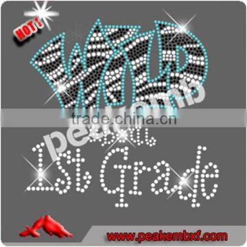 High Korean Rhinestone T-Shirt Zebra Iron on Tranfers Wild About Kindergarten Rhinestone Applique Design photo-3