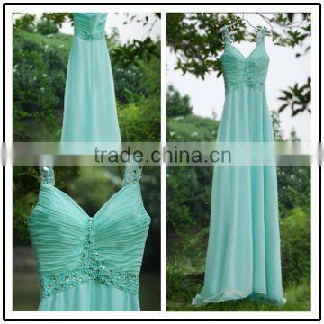 Blue Sweetheart Neckline Floor Length Customized Chiffon Dress for Bridal Maid BM006 made to order bridesmaid dresses china